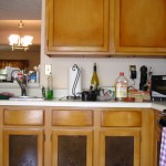2 Plastic oak cabinets after grain removed texture insets